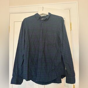 Uniqlo Men's Green and Blue Plaid Shirt size M | 100% cotton